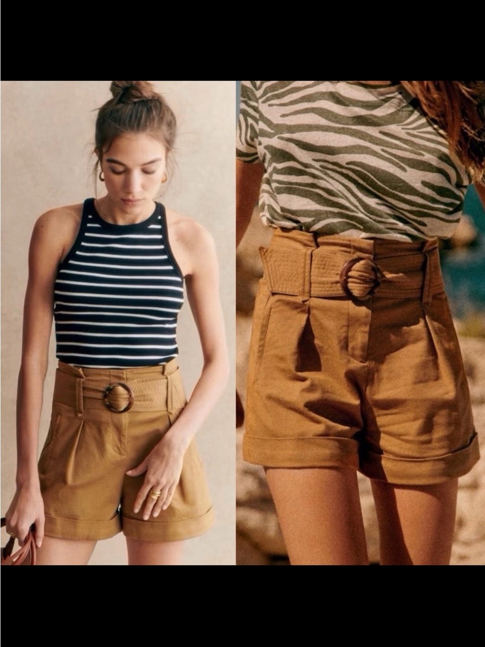 Sezane "Rome" high-waisted flared shorts in Caramel Size 42 or US Size 10